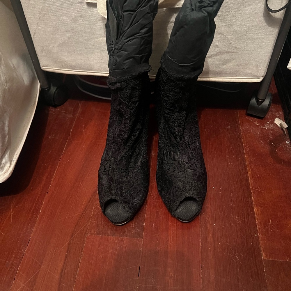 Dolce & Gabbana Elegant Black Lace Peep-Toe Ankle Boots size 37